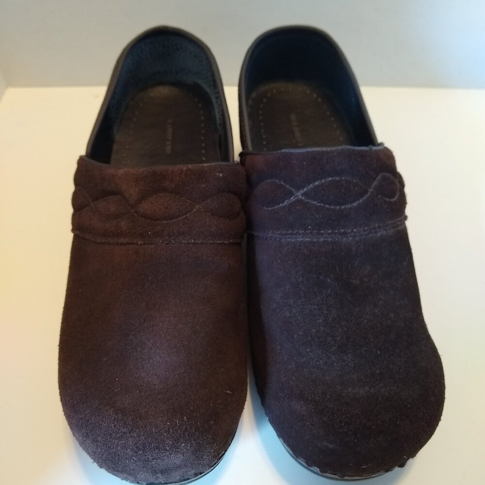 Lands End Clogs Brown Suede Shoes Womens
